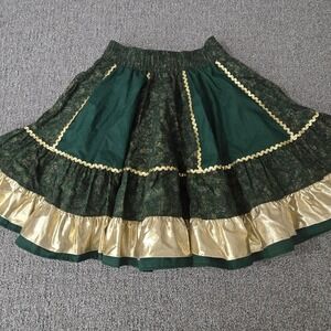 Square Up Vintage 80s Western Prairie Tiered Circle Skirt Green Gold Womens S